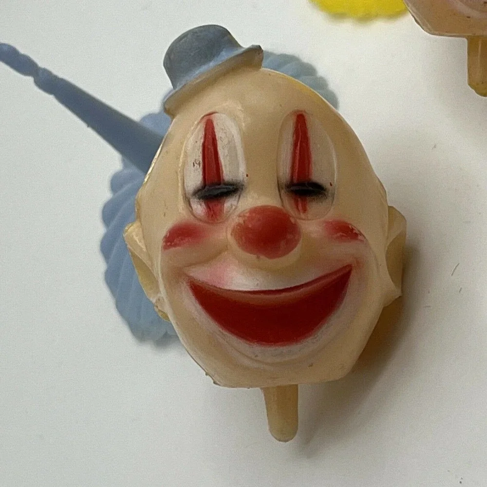 Clown Head Cake Toppers Circus Wilton set of 3 Cupcake Picks Vintage
